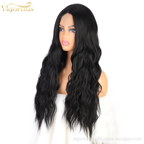 Vigorous Factory wholesale cheap lace wig Lace front synthetic wigs For Black woman Long Body Wave Kinky Curly Hair